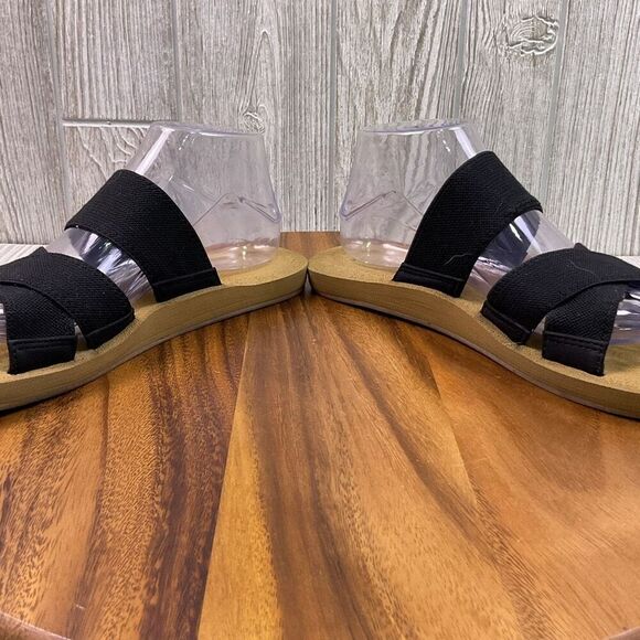 Roxy Women's 8.5 Open Toe Tan Black Cork Canvas Sandals Slides Beach - Picture 7 of 9